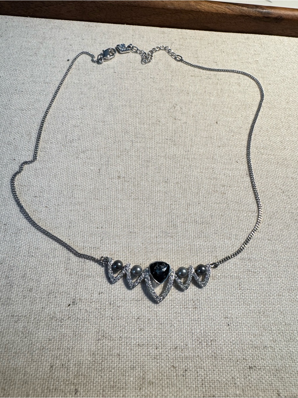 Swarovski Silver-Tone Black Stone & Crystal Pendant Necklace